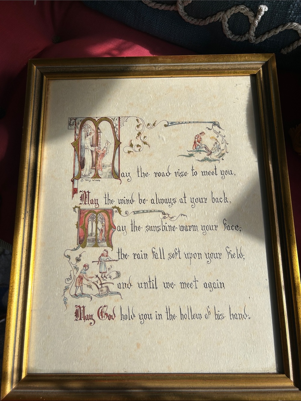 Vintage Framed Irish Blessing Calligraphy Print